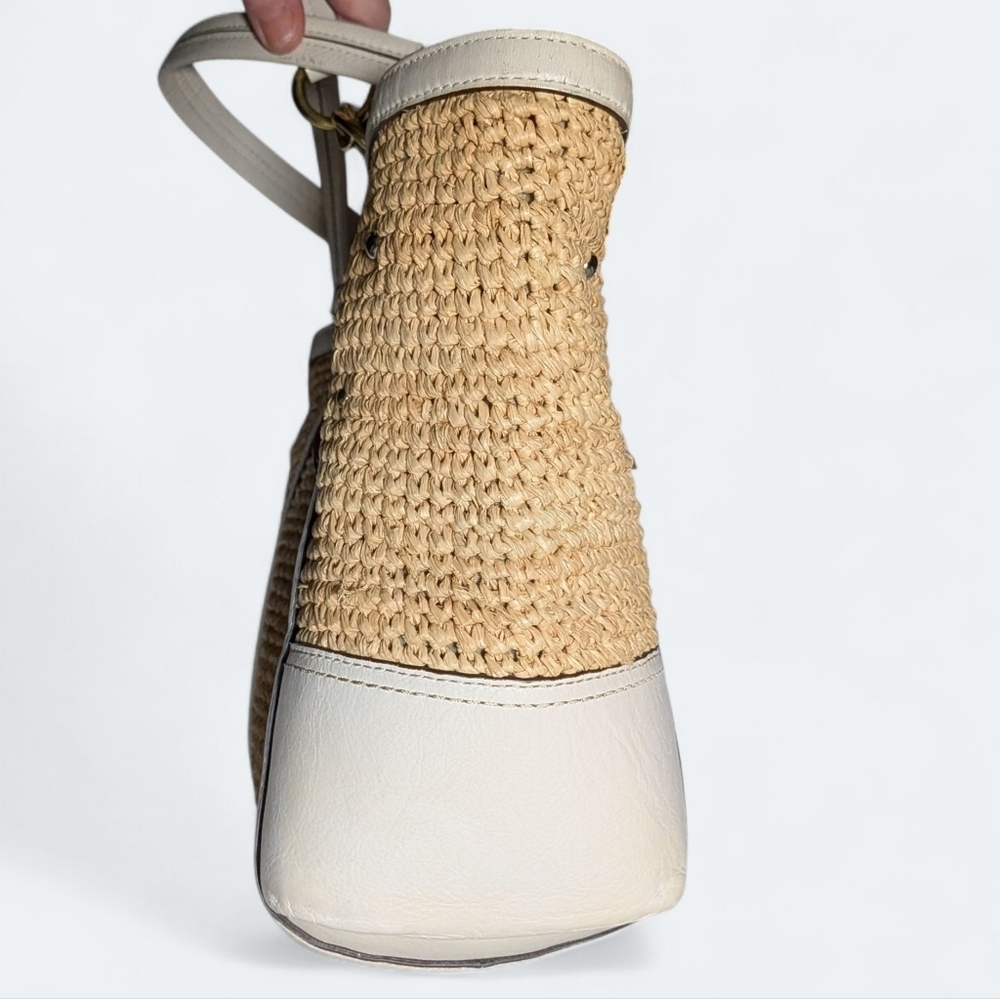 Coach Hampton Tote Peach Ivory White Straw Flower Handbag Large Metallic Basket - Picture 7 of 16